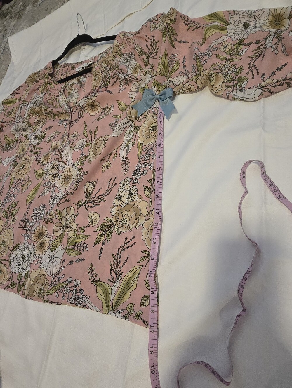 Emily Daniels Pink Floral Henley Blouse 3/4 Sleeve Peasant Top Size XL